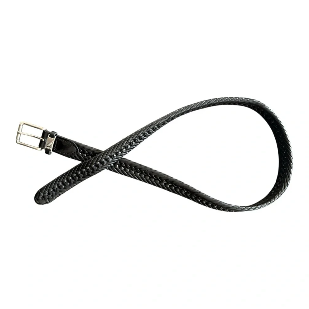 Nautica Men's Black Braided Leather Belt Size 38 Large X-Large Adjustable
